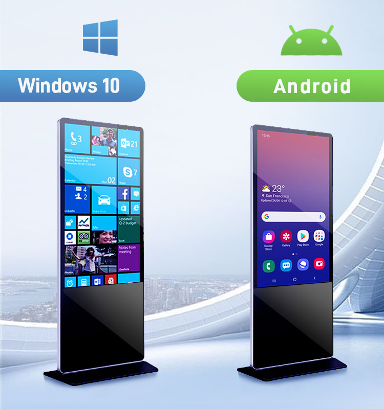 Android windows touch lcd digital signage advertising totem display floor standing touch screen